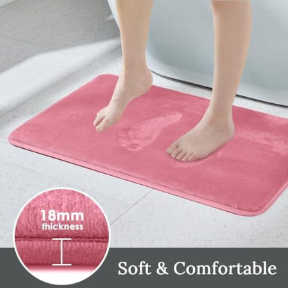 HUXMEYSON 3-Piece Memory Foam Bathroom Rug Set, Pink
