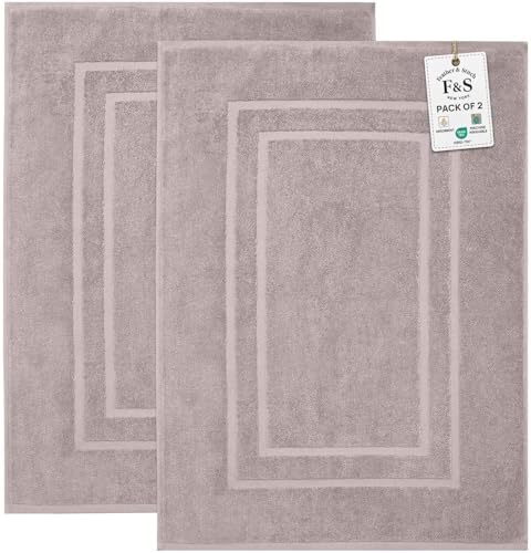Feather & Stitch 2 Piece Towel Like Bath Mats (30x21 Inch) 100% Cotton Terry Bath Mats, Bathroom Shower Floor Mats [NOT A Bathroom Rug], Soft Absorbent Washable Mats- Taupe