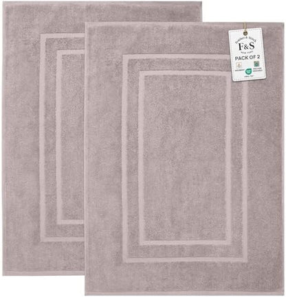Feather & Stitch 2 Piece Towel Like Bath Mats (30x21 Inch) 100% Cotton Terry Bath Mats, Bathroom Shower Floor Mats [NOT A Bathroom Rug], Soft Absorbent Washable Mats- Taupe