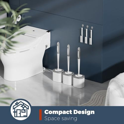 Holaloha Toilet Brush and Holder Set, Space Saving, 3 Pack, White