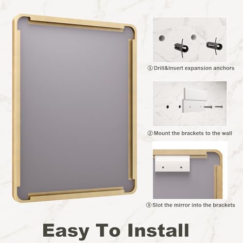 30x36 Gold Framed Bathroom Mirror for Wall