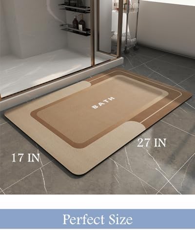 MontVoo-Bath Mat-Bath Rug Non Slip Super Absorbent Stain Resistant Quick Dry Thin Bathroom Rug-Bath Mats for Bathroom Floor Bathtub Vanity-Bathmat Bath Rug Easy Care 17"x27" Brown