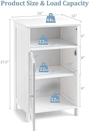 Small Floor Storage Cabinet/Organizer with Drawer and Door, For Bathroom & Toilet, White