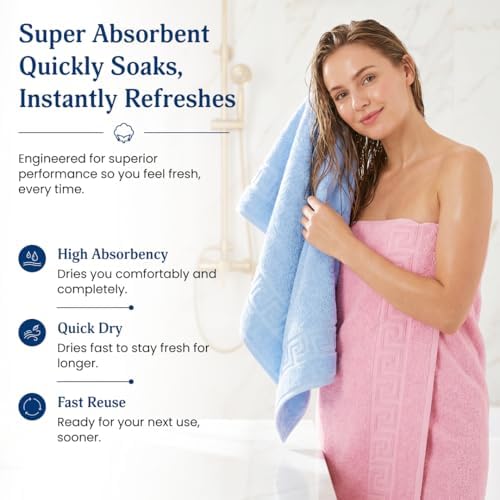100% Cotton Bath Towels,4 Pack,30" x 60" Inches, Light Weight, Soft, Super Absorbent and Fast Drying, No Fading Multipurpose Use for Sports, Swimming, Travel, Fitness, Yoga, Multicolor.