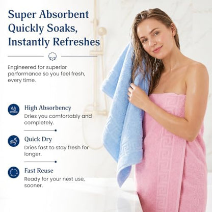 100% Cotton Bath Towels,4 Pack,30" x 60" Inches, Light Weight, Soft, Super Absorbent and Fast Drying, No Fading Multipurpose Use for Sports, Swimming, Travel, Fitness, Yoga, Multicolor.