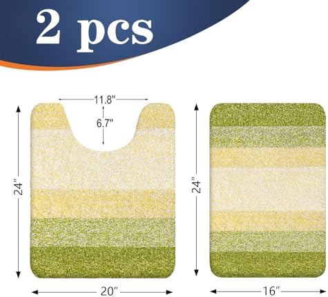 OLANLY Micorfiber Bathroom Rug Set 2 Piece, 24"x16"+U-Shaped 24"x20"