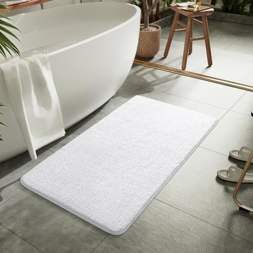 LOCHAS Luxury Bathroom Rug Shaggy Bath Mat 24 x 44 Inch, White