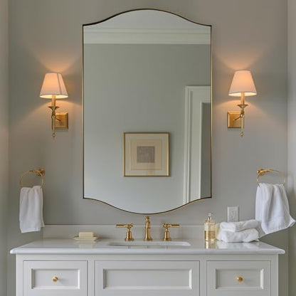 ANDY STAR 30"x48" Scalloped Mirror，Brushed Gold Rectangle Bathroom Mirror with Curved Edge Stainless Steel Metal Frame, Large Wall-Mounted Mirror for Bathroom, Entryway (Horizontal/Vertical)