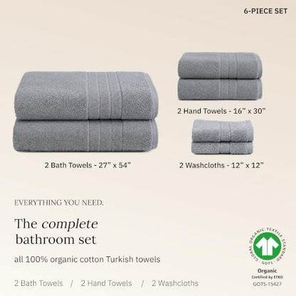 California Design Den Organic Cotton Bathroom Towel Set of 6, Grey