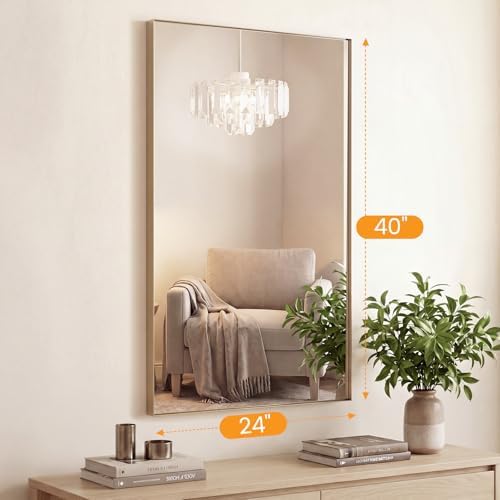 NEWBULIG 24"x40" Wall Mirror, Bathroom Mirrors for Over Sink, Gold