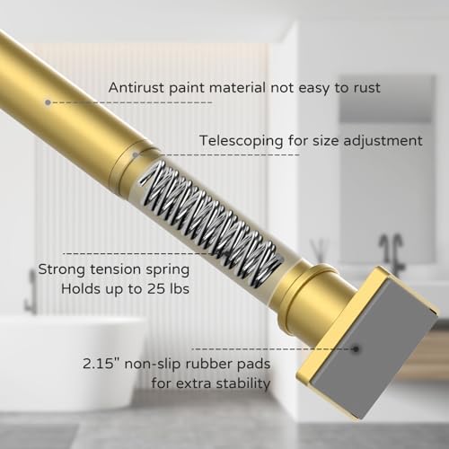 UIOSANRT Gold Shower Curtain Rod 31-79 Inches Non-Slip Shower Rod Tension Mounted No Drill Shower Curtain Rods Spring Tension Rod Adjustable Tension Curtain Rod for Windows Bathroom