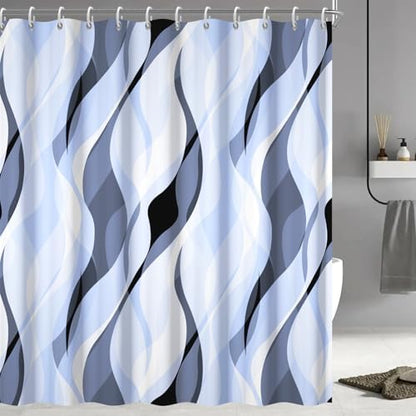 Sky Blue Striped Shower Curtain Extra Wide 108x72 inch 18 Hooks