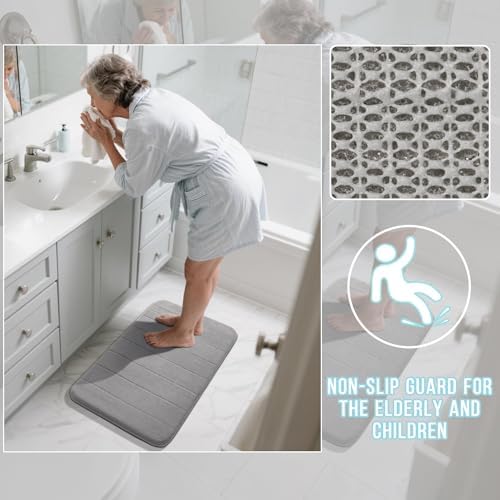Yimobra Memory Foam Bathroom Rugs Sets 2 Piece - Super Soft Absorbent Quick Dry Bath Mat Set, Machine Washable Non Slip Floor Carpet for Tub Shower & Single Sink (17x24 & 31.5x20 Inch, Gray)