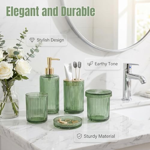Green Bathroom Accessories Set 4 Pcs, Glass Bathroom Set