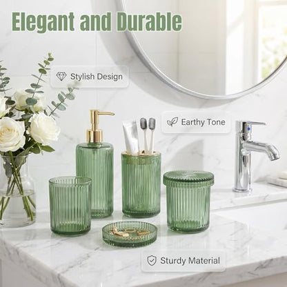Green Bathroom Accessories Set 4 Pcs, Glass Bathroom Set