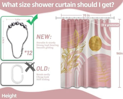 Light Pink and Gold Extra Long Shower Curtain, Tall 72X96 in