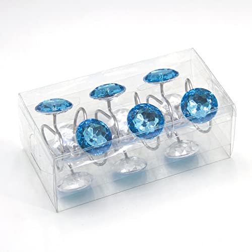 Crystal Diamond Round Shower Curtain Hooks Rings for Bathroom,Blue,12PCS