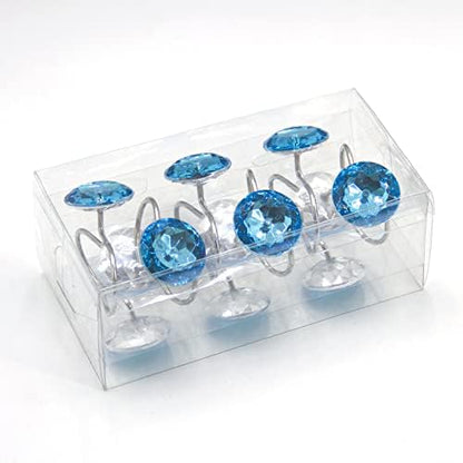 Crystal Diamond Round Shower Curtain Hooks Rings for Bathroom,Blue,12PCS