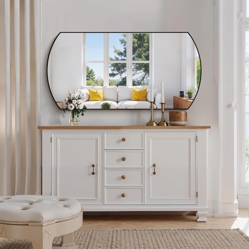 COFENY Bathroom Mirror, 24x48 Inch Black Oval Wall Mounted Mirror with Thin Metal Frame, Modern Bathroom Vanity Mirrors for Over Sink, Entryway, Living Room, Bedroom
