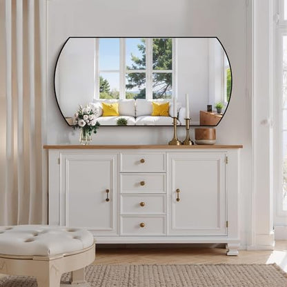 COFENY Bathroom Mirror, 24x48 Inch Black Oval Wall Mounted Mirror with Thin Metal Frame, Modern Bathroom Vanity Mirrors for Over Sink, Entryway, Living Room, Bedroom