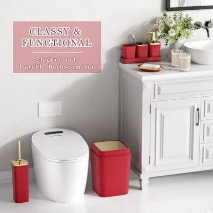 XLHOMO Bathroom Set - Burgundy Bathroom Accessories Set, Bathroom Sets with Shower Curtain and Rugs, Burgundy Shower Curtain Set with Bathroom Trash Can, Soap Dispenser, Soap Dish for Home Decor