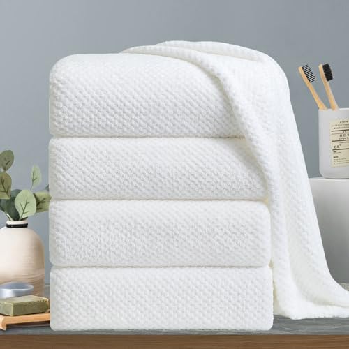 Extra Large Bath Towels Set 35x70 Inches - White Luxury 600 GSM Oversized Bath Sheet Towel,Ultra Soft Microfiber - Quick Dry,Highly Absorbent Shower Towels Spa Hotel Bathroom Towel Set (4-Pack)