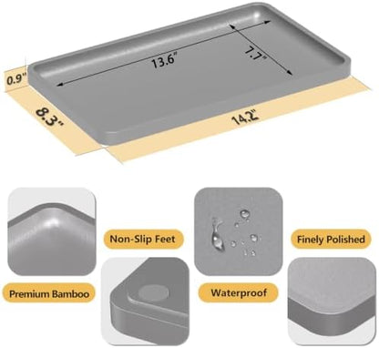 Weenson Bathroom Vanity Tray for Countertop Decor Perfume Makeup Toiletries Toilet Tank, Large Bamboo Kitchen Tray for Spice Salt, Serving Tray for Food Coffee, Nightstand Candle Silver 14.2”x8.3”