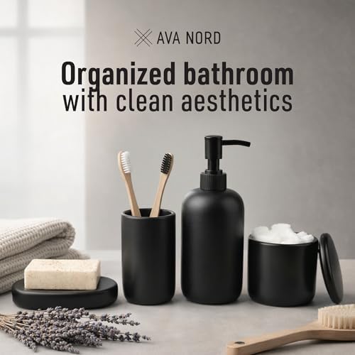 Ava Nord Modern Minimalist Ceramic Bathroom Accessories | Set of 4 | Black