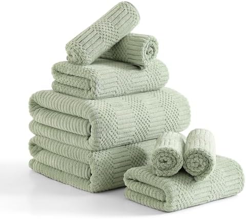 8 Piece Sage Green Bath Towels Set,2 Oversized Large Bath Sheets,2 Hand Towels and 4 Washcloths,600 GSM Soft Fluffy Luxury Towel Set,Highly Absorbent Quick Dry Towel Collection for Bathroom,Home,Hotel