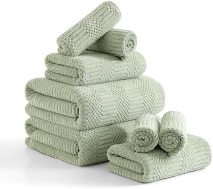 8 Piece Sage Green Bath Towels Set,2 Oversized Large Bath Sheets,2 Hand Towels and 4 Washcloths,600 GSM Soft Fluffy Luxury Towel Set,Highly Absorbent Quick Dry Towel Collection for Bathroom,Home,Hotel