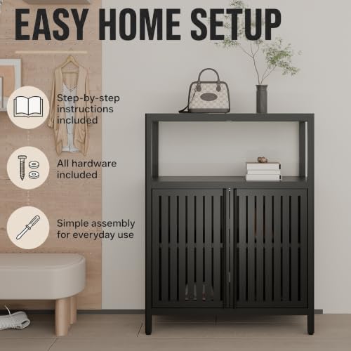 Bamboo Storage Cabinet, Black Freestanding Bathroom Cabinet