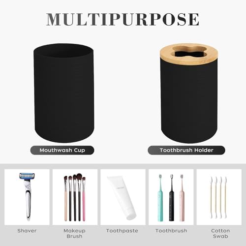 4PCS Black Bathroom Set, Soap Dispenser, Dish & Bamboo Holder, Rustic