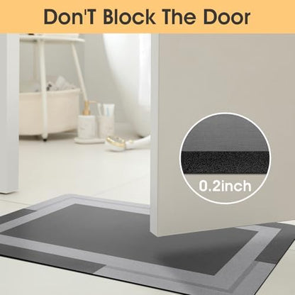 ACCUMTEK Non Slip Bath Mat, Thin Bathroom Rugs Fit Under Door, Quick Dry Bath Mats, Machine Washable Bath Rugs for Bathroom, Bathtub & Kitchen, Grey/Bordered/59 x20