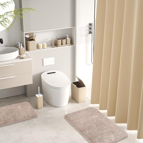 Bathroom Accessory Set - Bathroom Set, 27PC Bathroom Accessories Set, Beige Bathroom Sets with Shower Curtain and Rugs, Mini Trash Can, Toilet Brush, Trash Can & Soap Dispenser