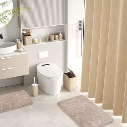 Bathroom Accessory Set - Bathroom Set, 27PC Bathroom Accessories Set, Beige Bathroom Sets with Shower Curtain and Rugs, Mini Trash Can, Toilet Brush, Trash Can & Soap Dispenser