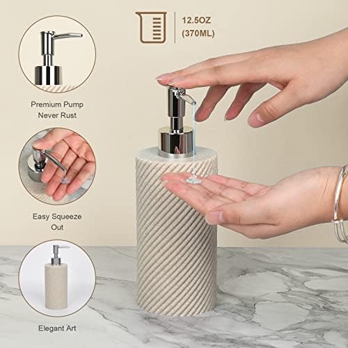 Beige Bathroom Accessories Set 4 Pcs - Toothbrush Holder,Lotion Soap Dispenser,Qtip Holder Dispenser,Vanity Tray for Countertop Vanity Organizer,Bathroom Accessory Set