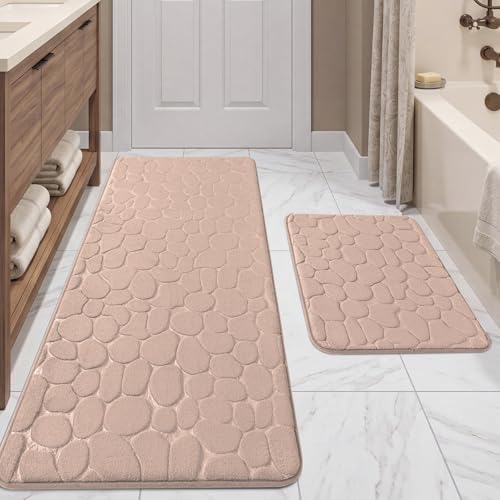 YIHOUSE Bathroom Rugs Mat Set, Memory Foam Bath Mat 2 Piece Khaki