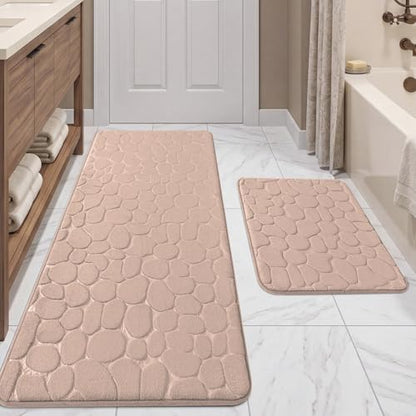 YIHOUSE Bathroom Rugs Mat Set, Memory Foam Bath Mat 2 Piece Khaki