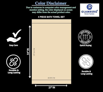 GLAMBURG Premium Cotton 4 Pack Bath Towel Set - 100% Pure Cotton - 4 Bath Towels 27x54 - Ideal for Everyday use - Ultra Soft & Highly Absorbent - Charcoal
