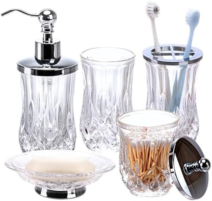 Clear Bathroom Accessories, Round Thick Glass & Metal Pump