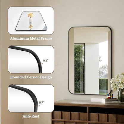BEAUTYPEAK 32" x 40" Rectangular Wall Mounted Bathroom Mirror, Black