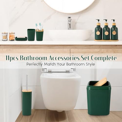 XLHOMO Bathroom Set 17PCS Bathroom Accessories with Trash Can 3PCS Lotion Soap Dispenser,Bathroom Accessories Set Green Bathroom Sets for Bathroom Decor
