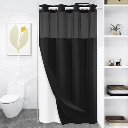 WONICY Small No Hook Shower Curtain with Liner, Black, 36 x 74 Inch