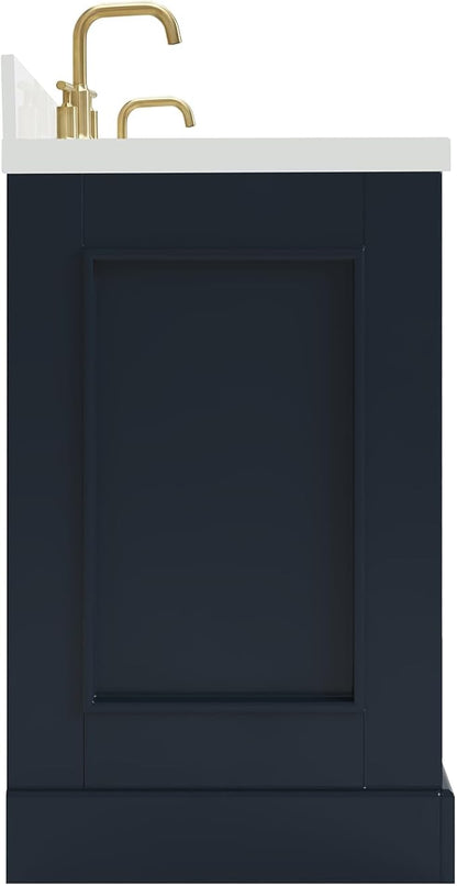 ARIEL Stafford 60-inch Bathroom Vanity with Sink,Solid Wood, 1.5-inch Pure White Quartz Countertop, Double Rectangular Porcelain Sink, 4 Soft Closing Doors, 6 Dovetail Drawers, Midnight Blue