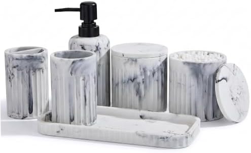 INIUNIK Bathroom Accessory Set, 6 Pieces, Marble White