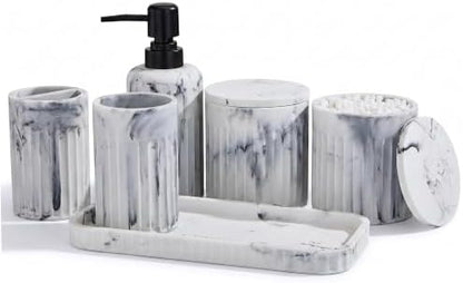INIUNIK Bathroom Accessory Set, 6 Pieces, Marble White