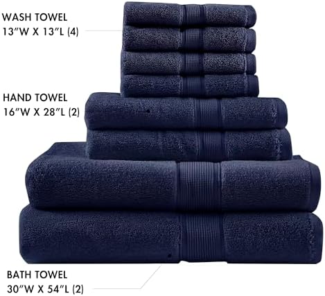 Madison Park 800GSM 100% Cotton Bathroom Bath Towel Set of 8, Dark Navy