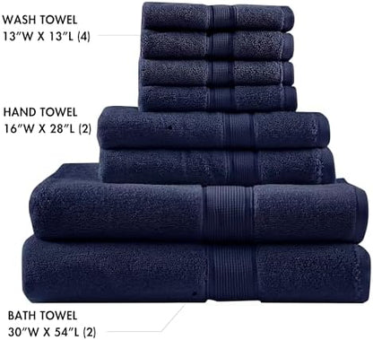 Madison Park 800GSM 100% Cotton Bathroom Bath Towel Set of 8, Dark Navy