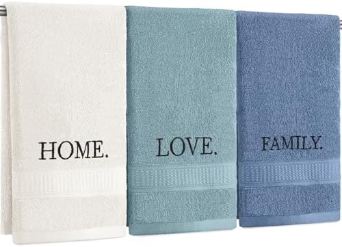 FuWeave 3 Pcs Decorative Hand Towels for Bathroom,Teal,Home Love Family