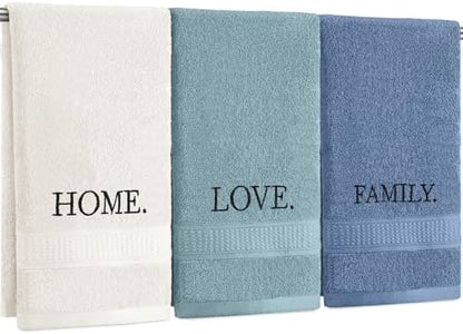 FuWeave 3 Pcs Decorative Hand Towels for Bathroom,Teal,Home Love Family